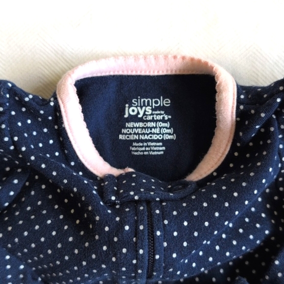 simple joys newborn baby blue dotted zipper footie sleeper pajamas with mitts - Picture 4 of 5